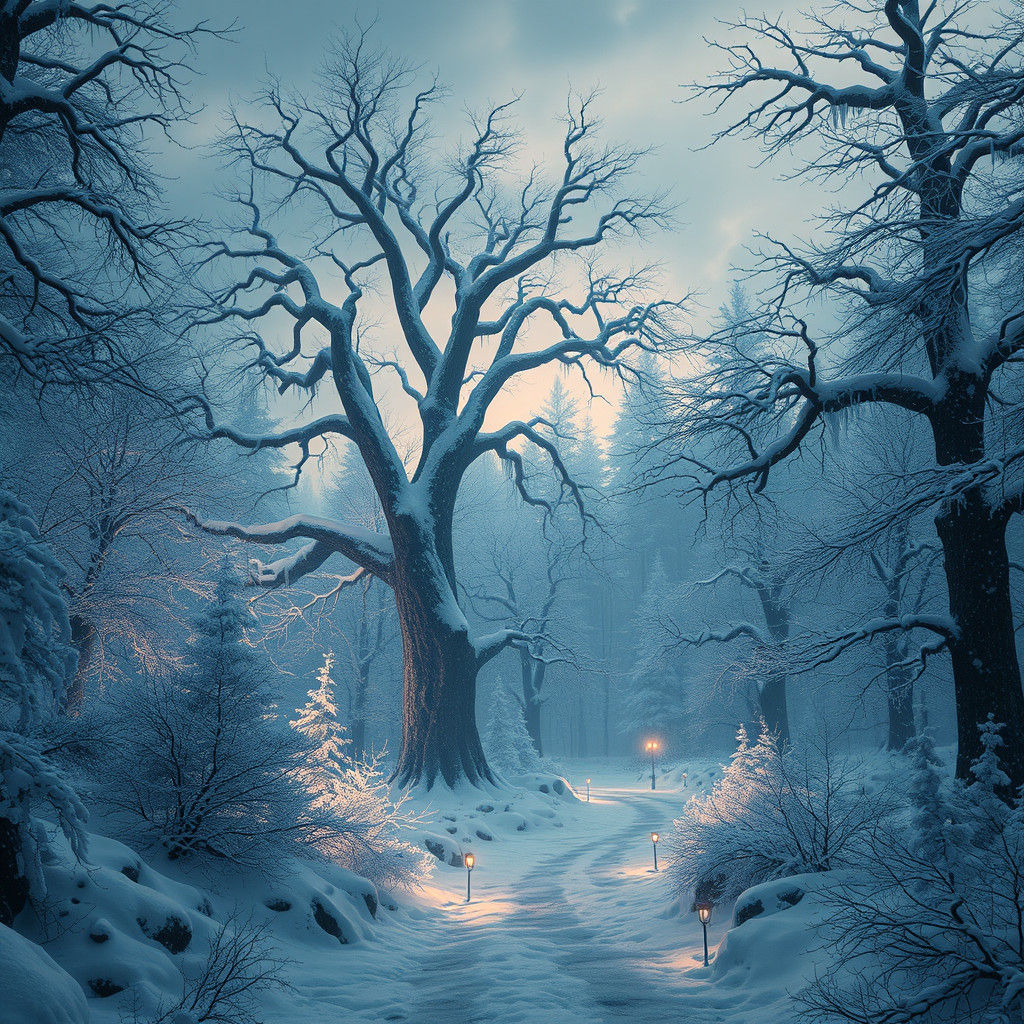 Mystical Winter Wonderland Forest in Fantasy Style