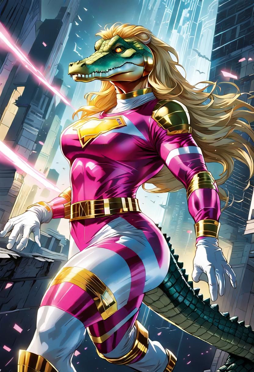 Gigantic Anthro Crocodile Superhero in Comic Book Art