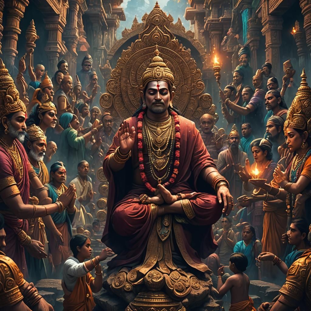 Hindu Prayer Scene: Detailed Fantasy Concept Art