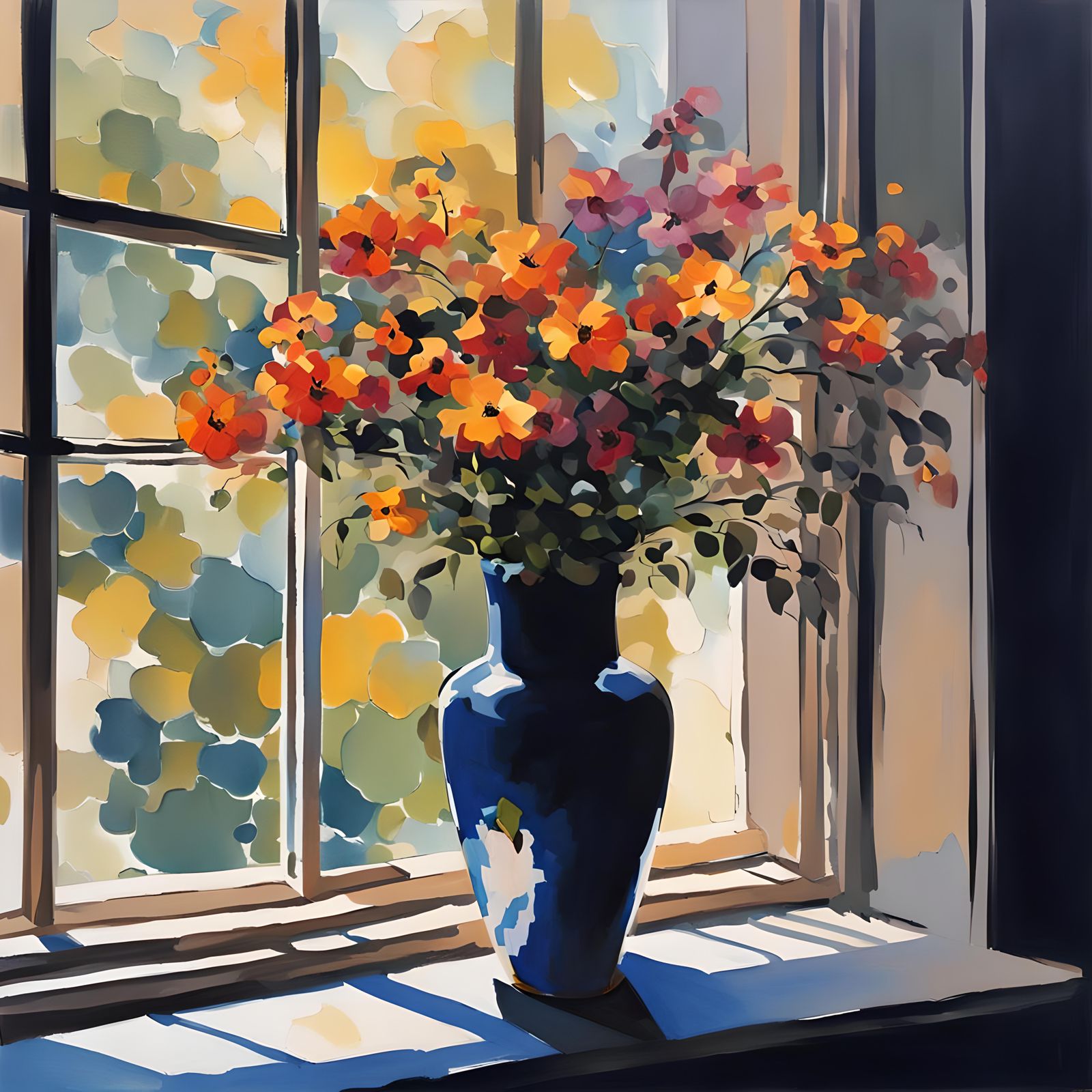 Vase with Flowers in Dappled Light: Abstract Art