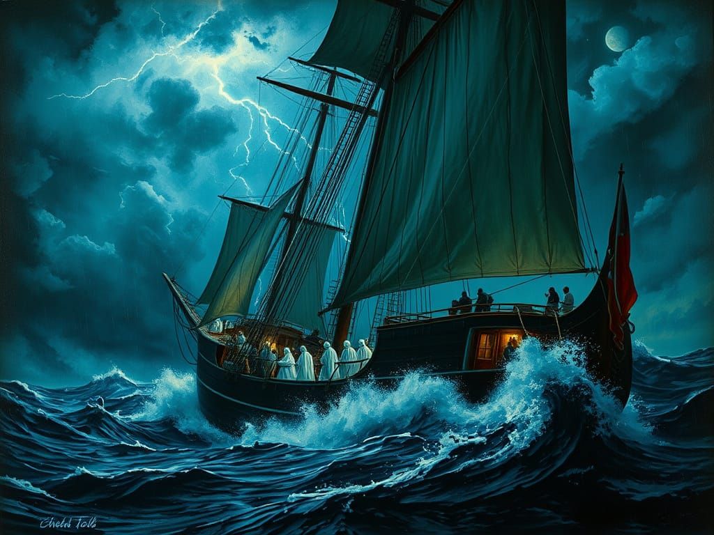 Ethereal Stormy Seascape in Cinematic Oil on Wood