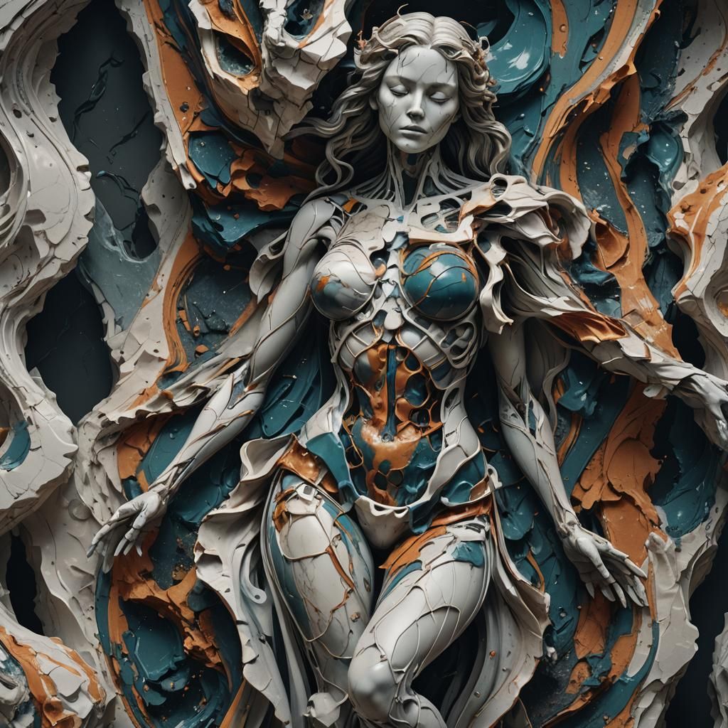 Dissected Marble Woman Sculpture in Haze