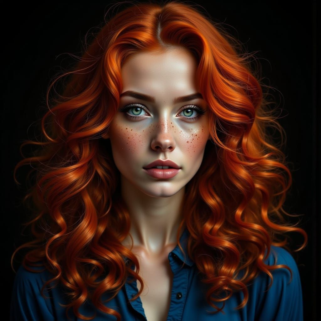 Ethereal Redhead Woman Portrait in Rembrandt Style
