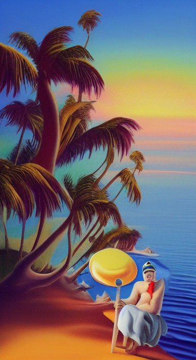 Surreal Beach Scene with Melting Clocks in the Warm Light