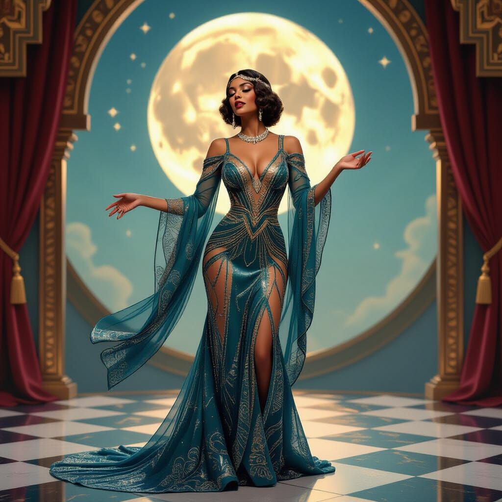 Art Deco Turtle Singer on Harlem Renaissance Stage