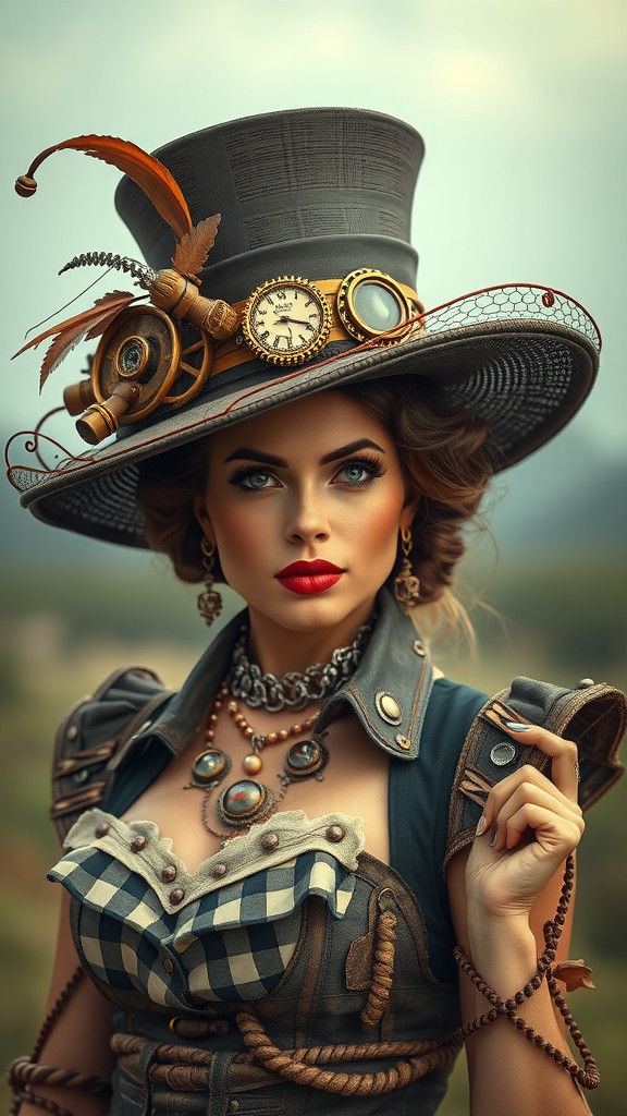 Steampunk Lady with Intricate Hat Design