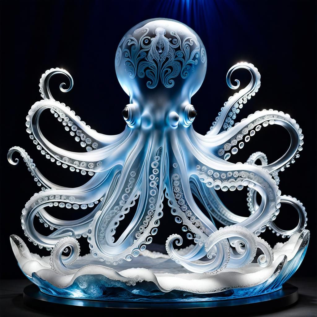 Icy Octopus Sculpture in Arctic Sea