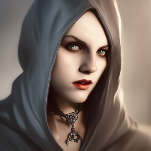 Hooded Vampire Portrait in Hyperdetailed Style