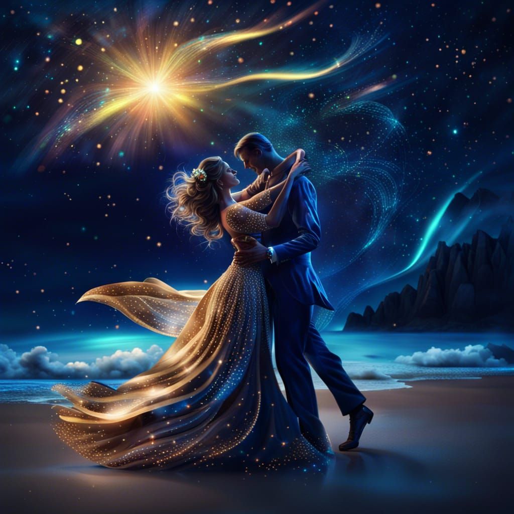 Couple Dancing Among Stars Under Aurora