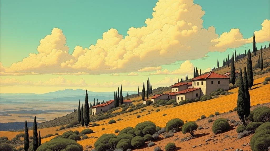 Romantic Italian Countryside in Soft Aqua Light