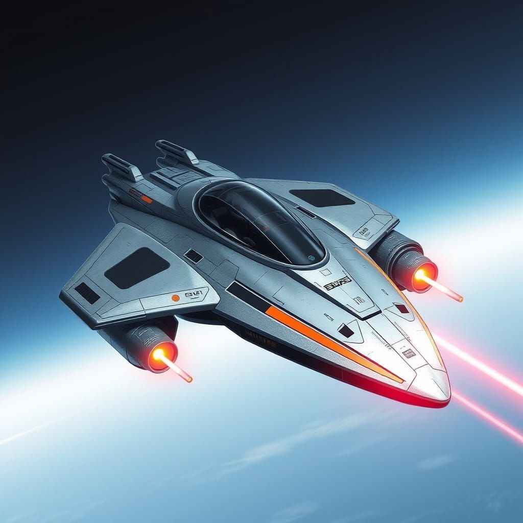 Sleek Minimalist Starfighter with Hyperdrive and Cannons
