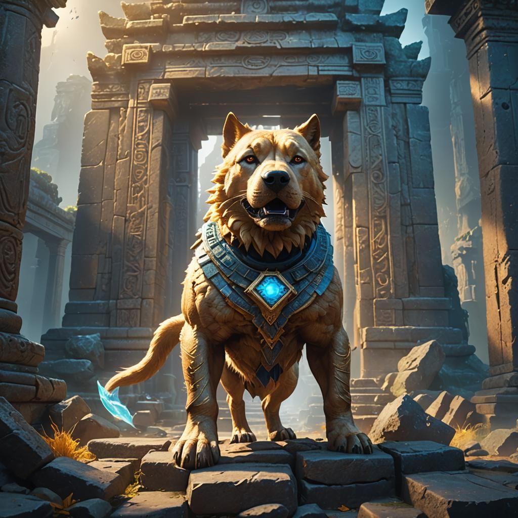 Earth Dog Emerges from Ancient Temple Ruins