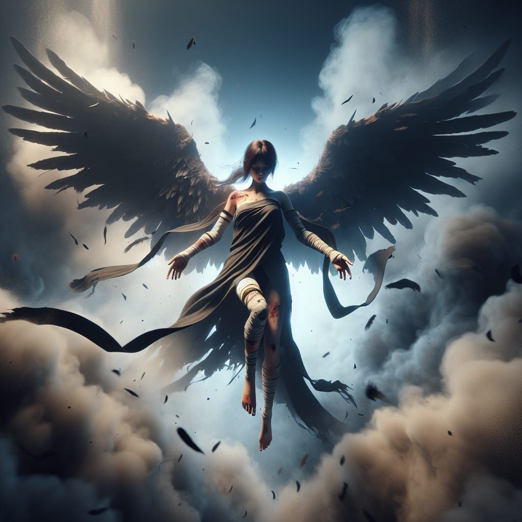 Fallen Angel in Flight: Cinematic Concept Art