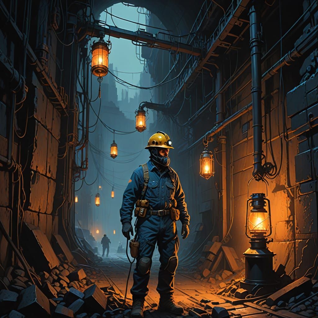 Gothic Industrial Coal Miner in Cinematic Atmospheric Digita...