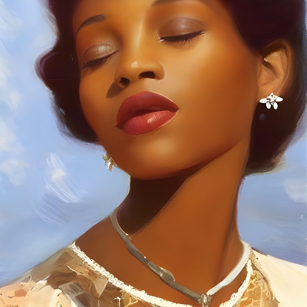 African American Woman in Flower Field as Romantic Painting