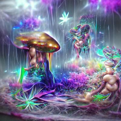 Astral Rain Mushrooms: A Visionary Illustration