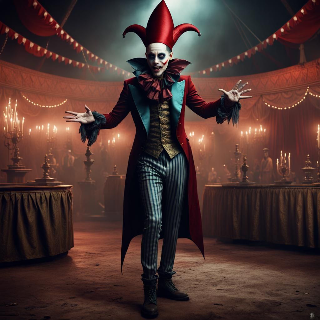 Mad Vampire Jester in Creepy Circus: Digital Matte Painting