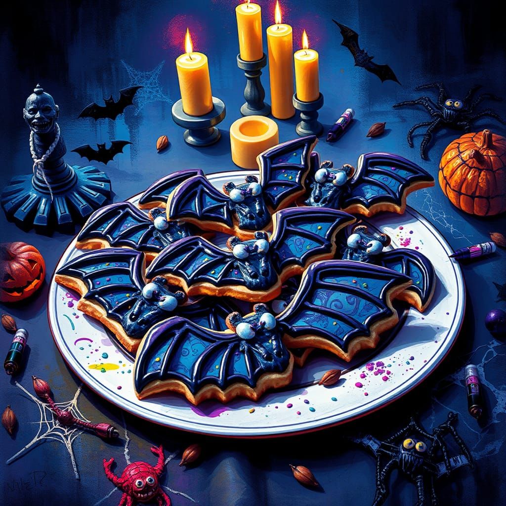 Halloween Bat Cookies in Graffiti Splash Art Style