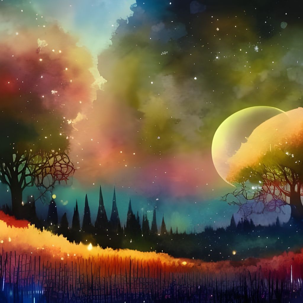 Epic Anime Landscape with Sun and Moon