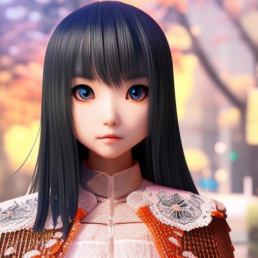 Colorful Chibi Lady in Detailed Photorealistic Style
