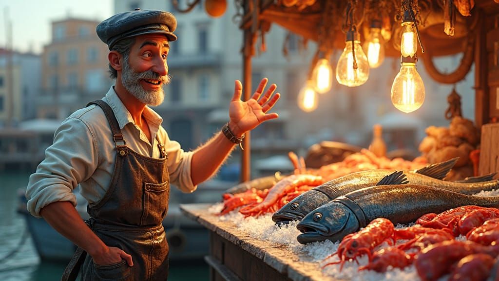 Lively Italian Fish Merchant Character Concept Art