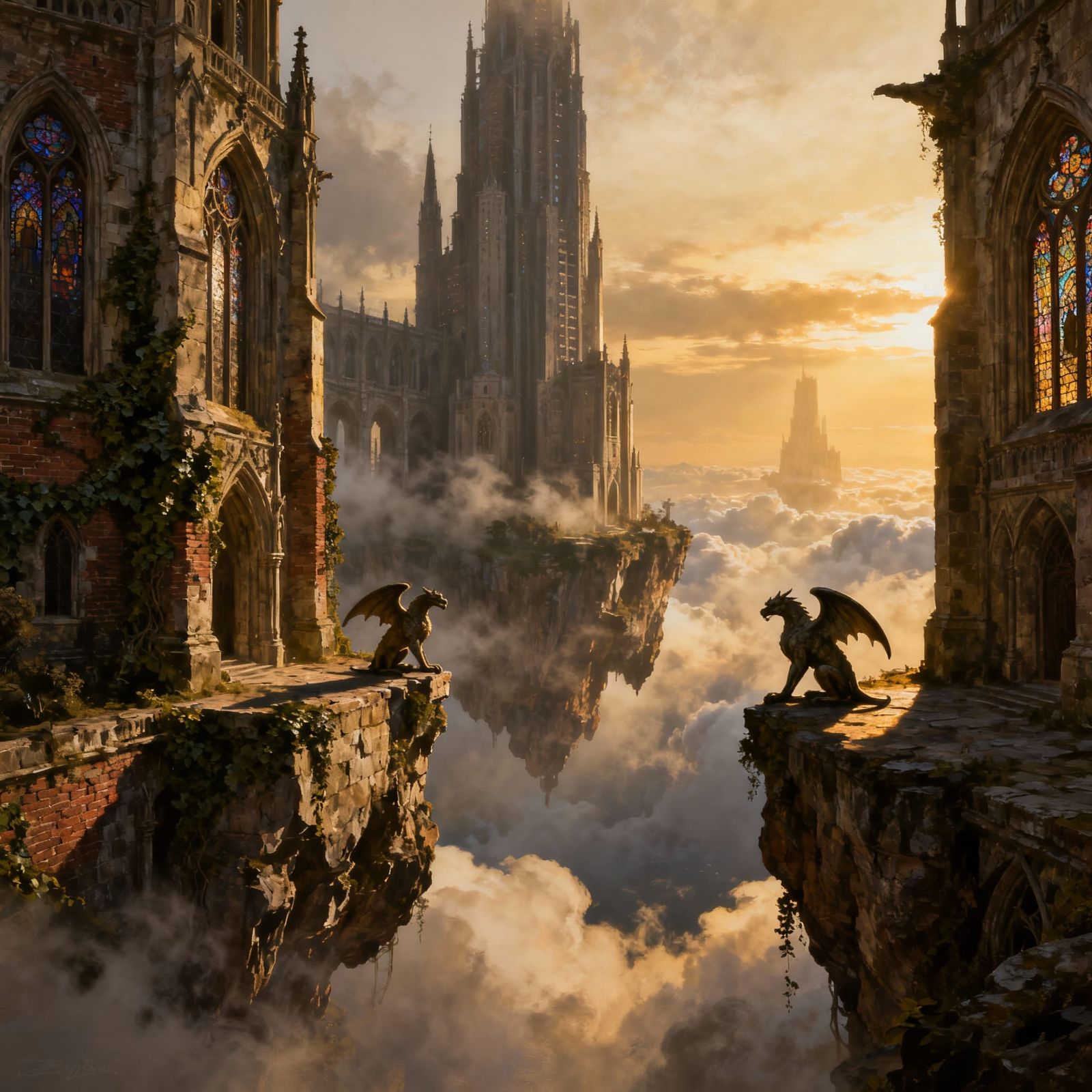 Gothic Floating City Shrouded in Mist