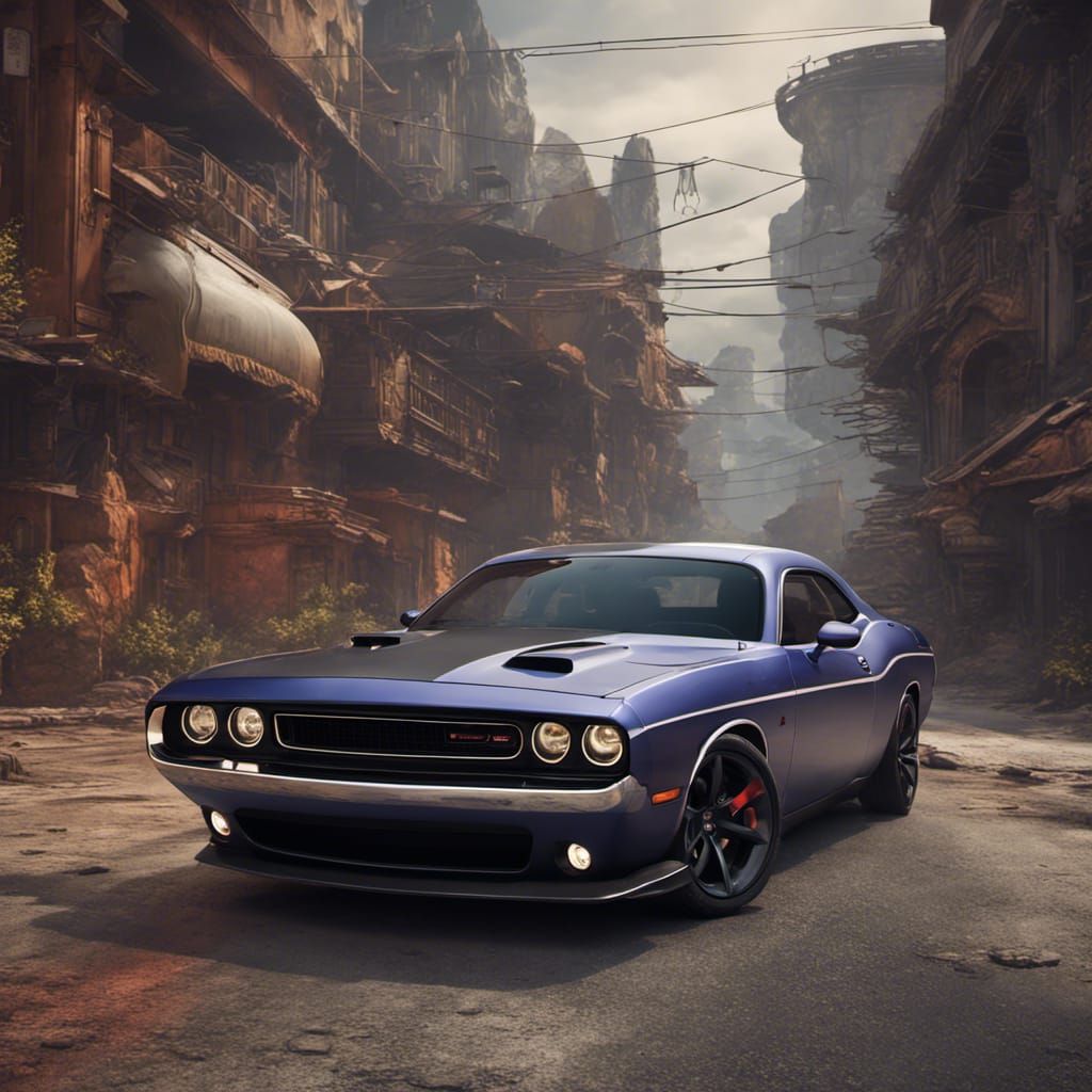 Detailed Matte Painting of a Dodge Challenger