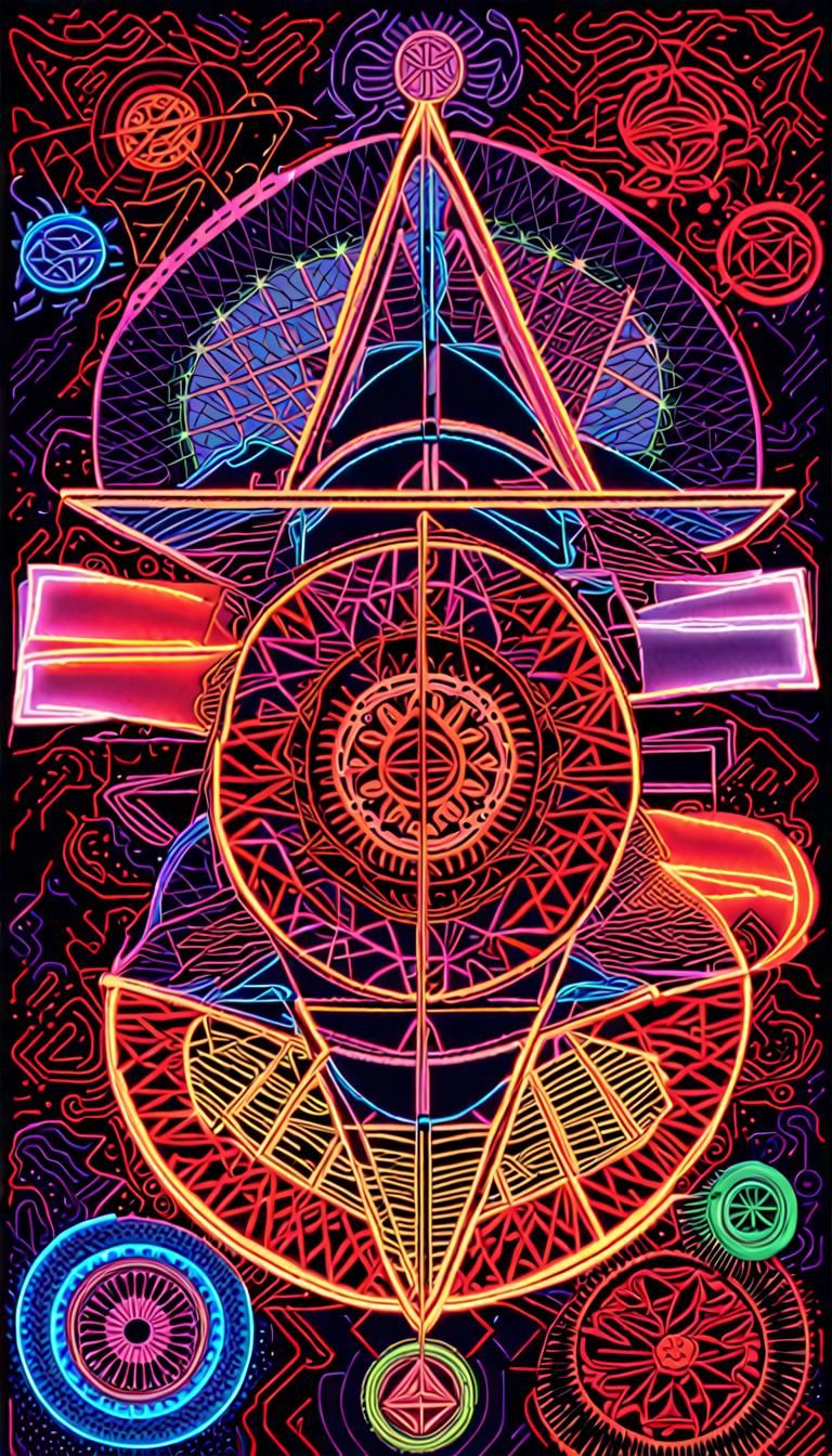 Sacred Geometry Mandalas in Neon Line Art