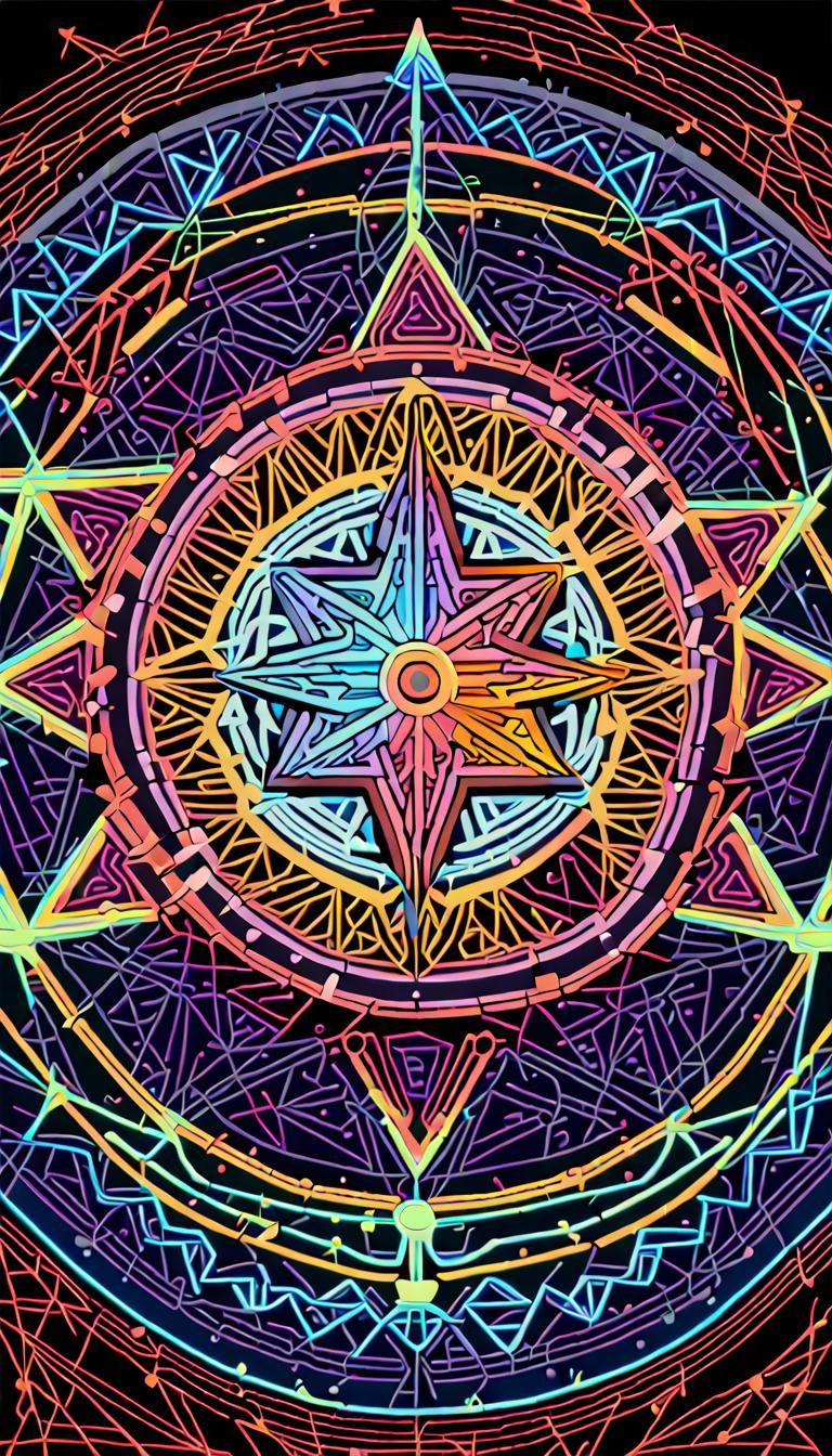 Sacred Geometry Mandala in Psychedelic Art Deco Style
