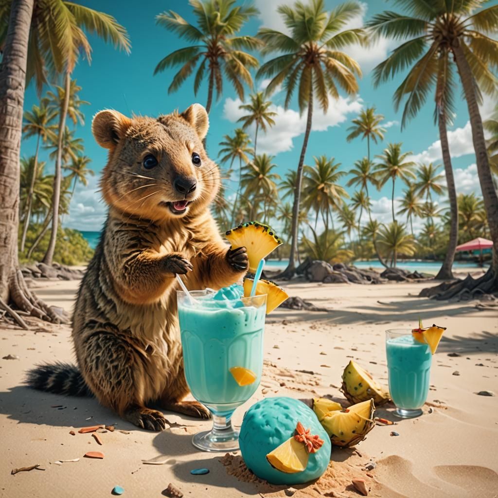 Quokka Sipping Piña Colada: Fantasy Concept Art