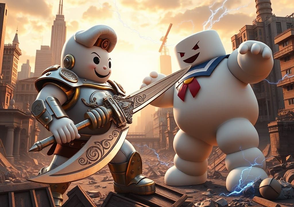 A battle between the Pillsbury Dough Boy and the Stay Puft M...