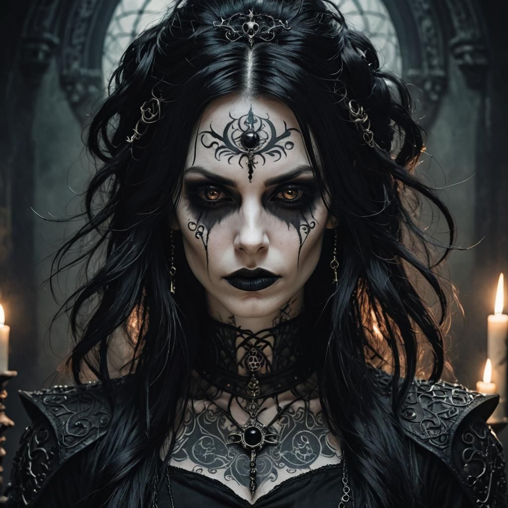 Gothic Girl Portrait with Facial Tattoos