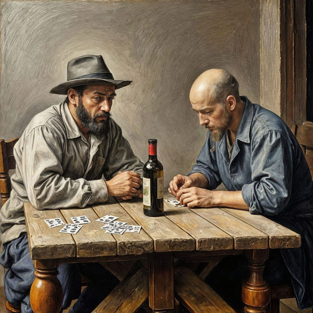 Peasants Engrossed in Card Game, Inspired by Cézanne