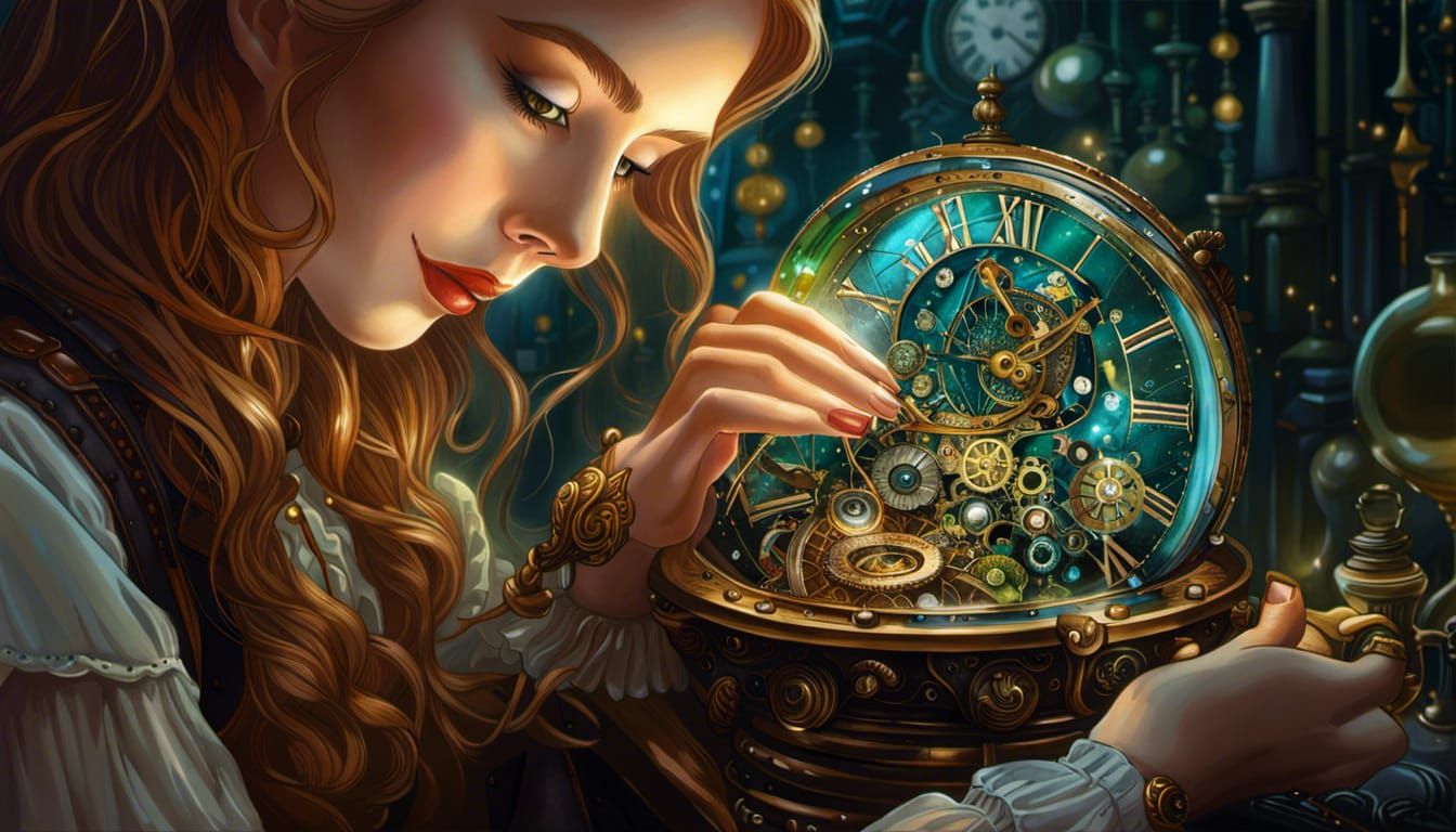 Clockpunk Watchmaker's Daughter in Detailed Illustration