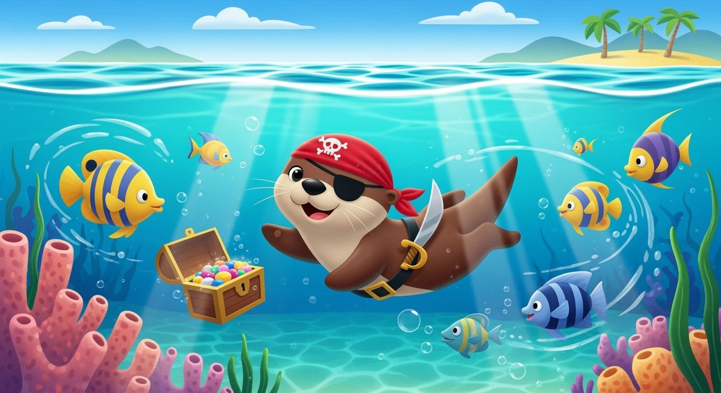 Playful Pirate Otter in Tropical Lagoon