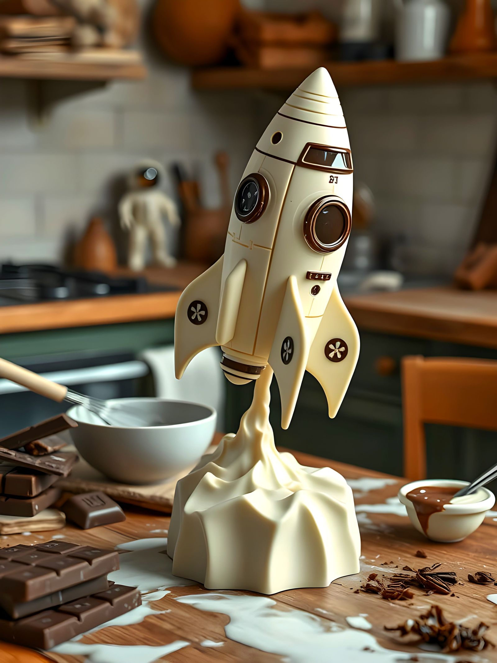 Intricate White Chocolate Rocket Sculpture
