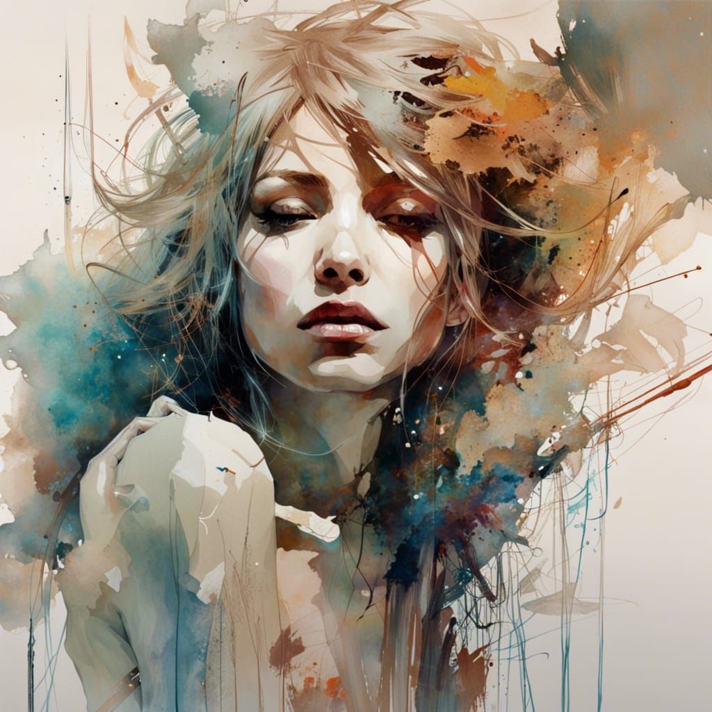 Beautiful Girl Portrait in Mixed Artistic Styles