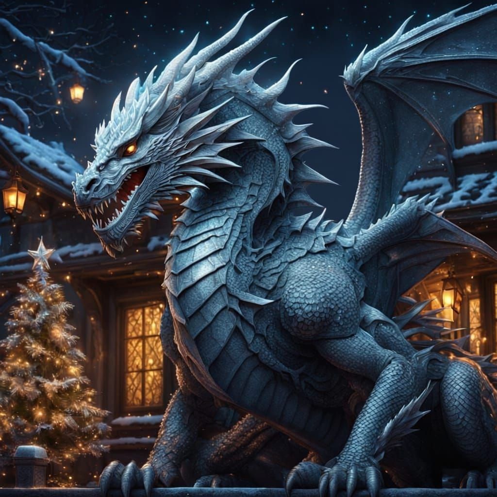 Giant Dragon Protector with Christmas Lights
