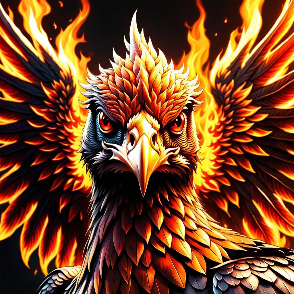 Fiery Phoenix Portrait in Hyperdetailed Digital Art