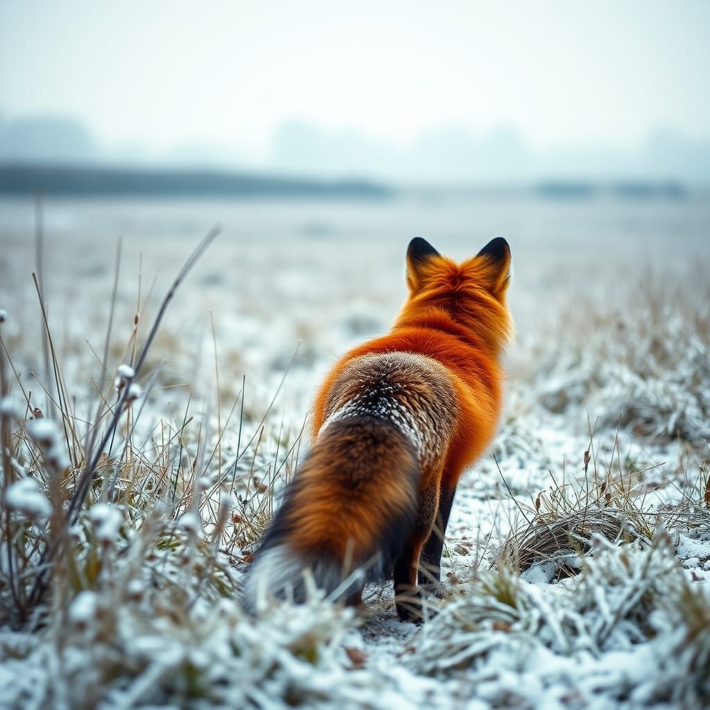 Fox Slinking into Snowy Field