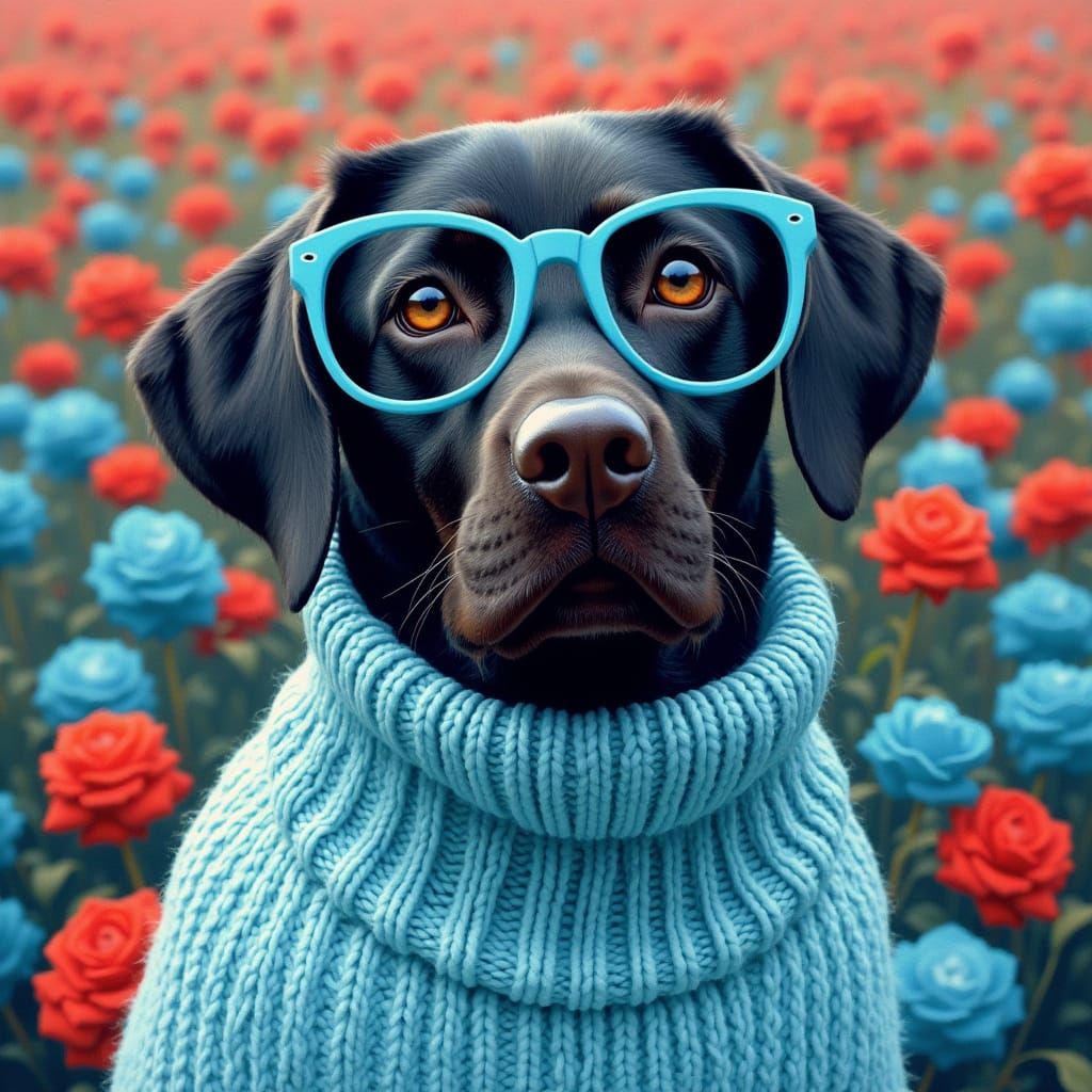 Labrador in Turtleneck, Expressive Modern Portrait