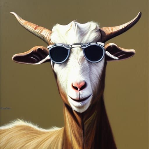 Goat with Sunglasses in Oil Painting Style