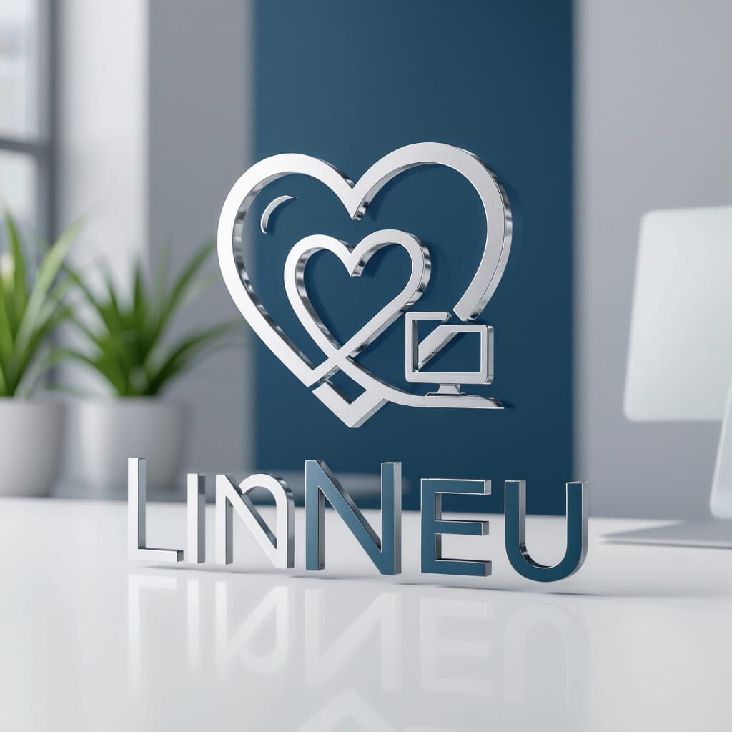 LinNeu Company Logo: Heart and Office Elements