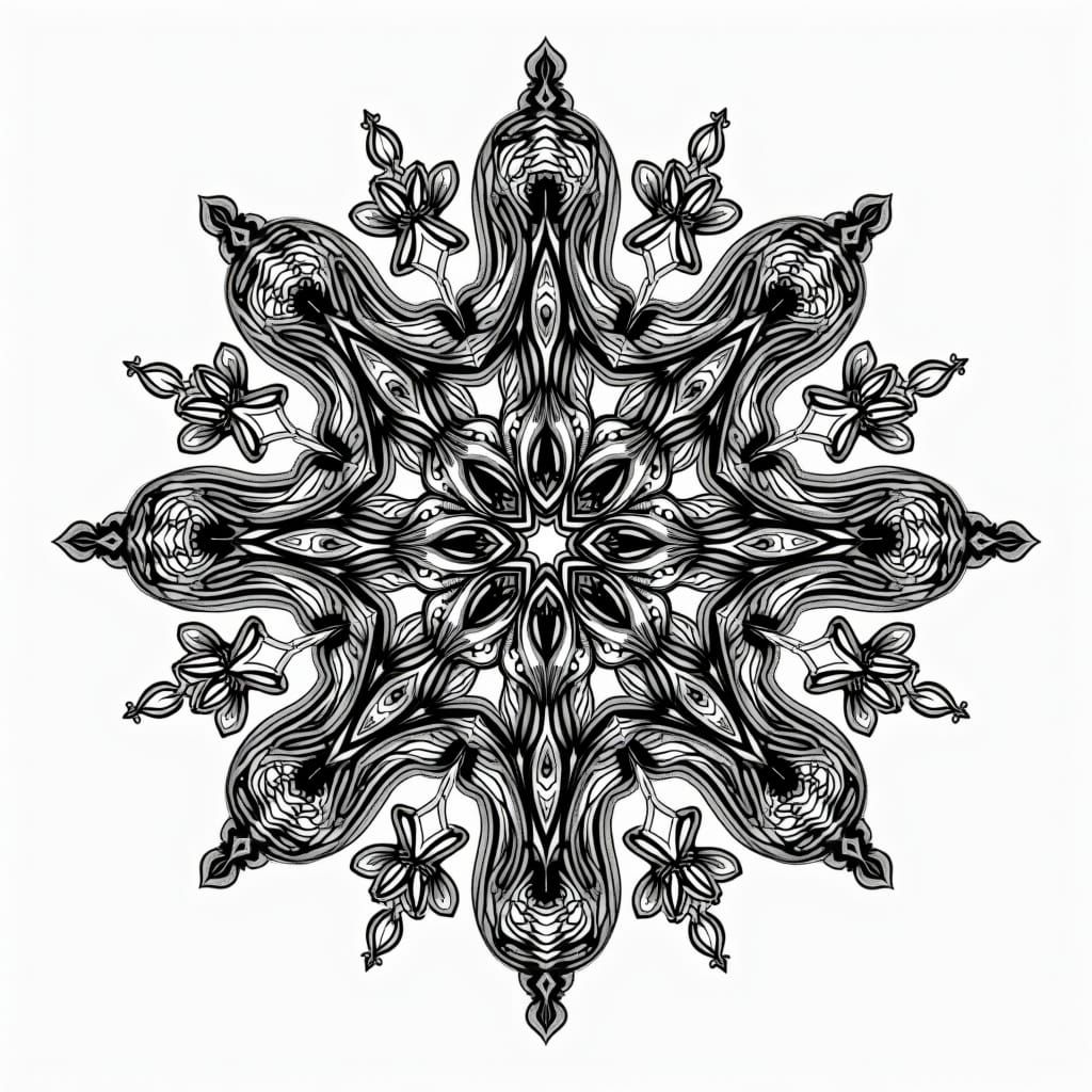 Intricate Black Mandala Design on White Background