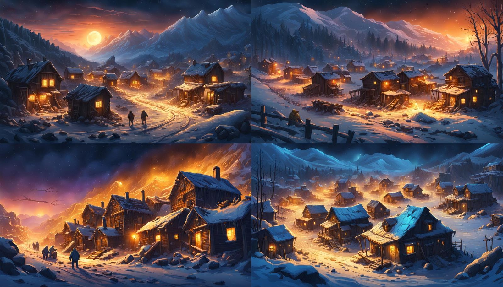 Abandoned Gold Mining Village in Winter Night