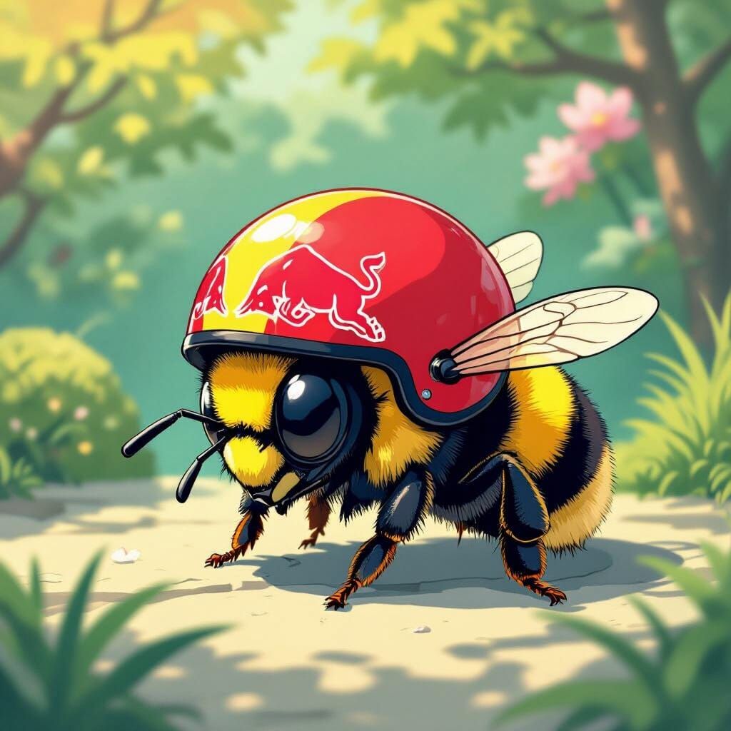 Sleepy Bumblebee Loses Buzz in Anime Art Style