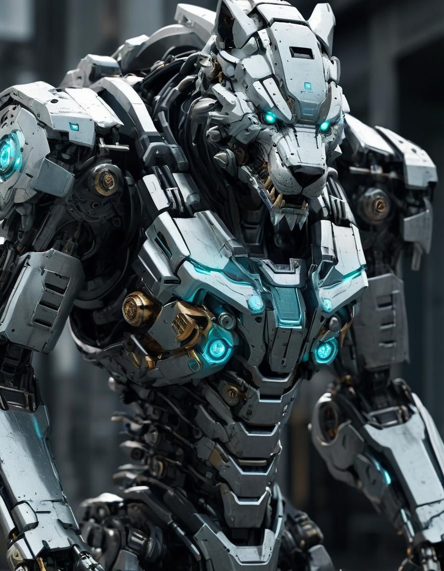 Futuristic Mecha Werewolf with Glowing Parts