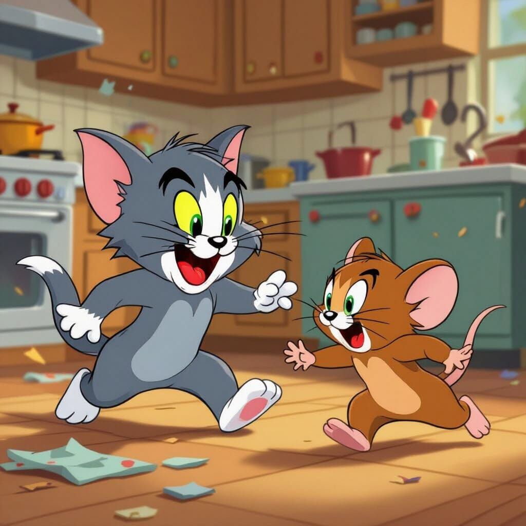Tom and Jerry Chase in Classic 2D Animation Style