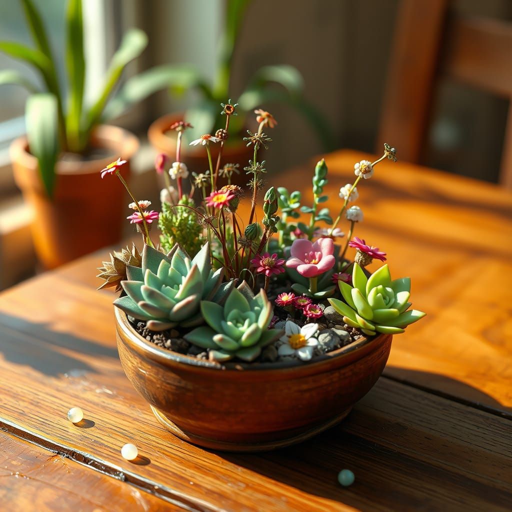 Beaded Miniature Garden: 3D Succulents and Flowers