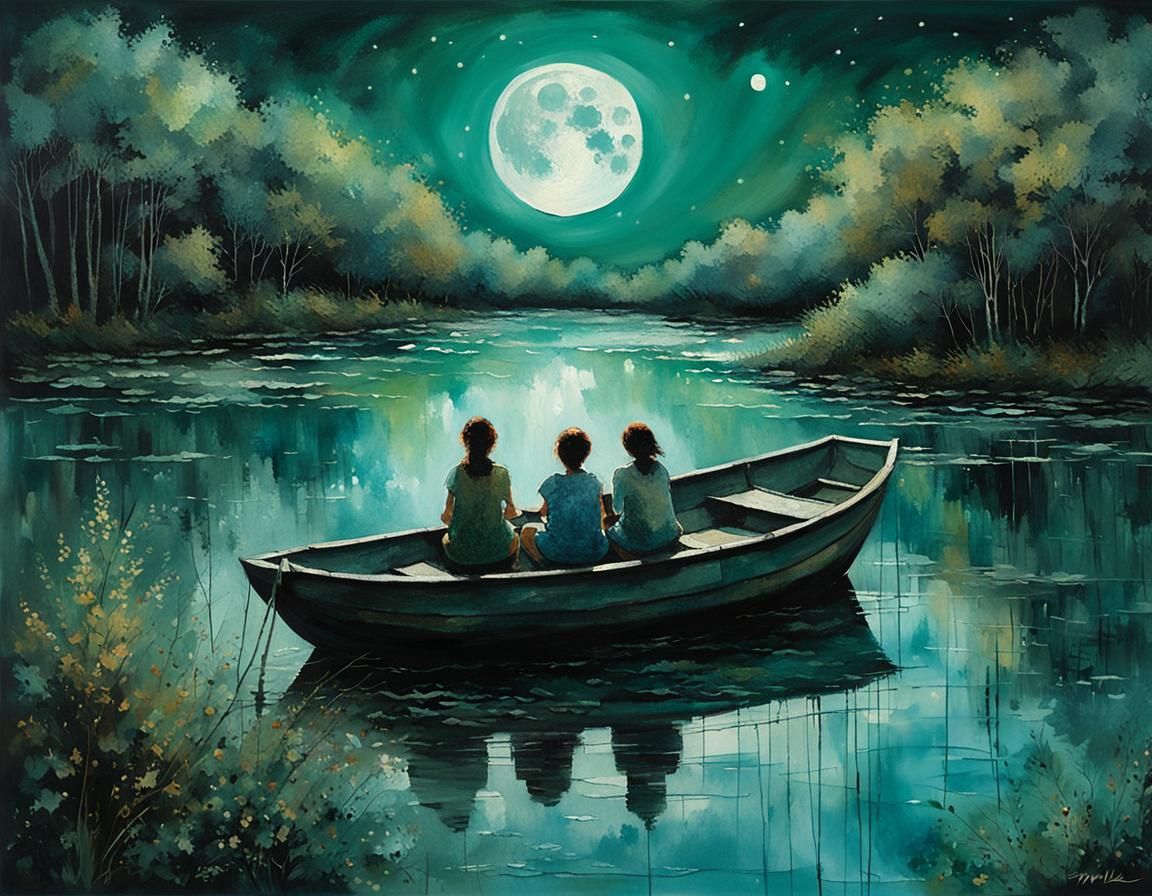 Happy Moonscape: Girls Fishing, Art Brut Style